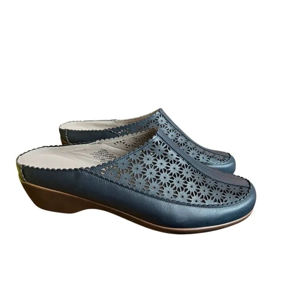 Easy Spirit Dusk navy perforated leather slip-on mule clogs comfort sz 10